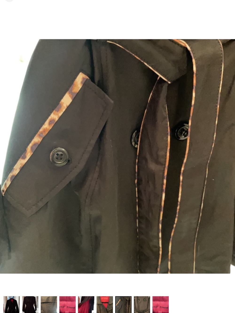 Betsey Johnson Black Trench Coat with Pink Interior Accents - Picture 6 of 9